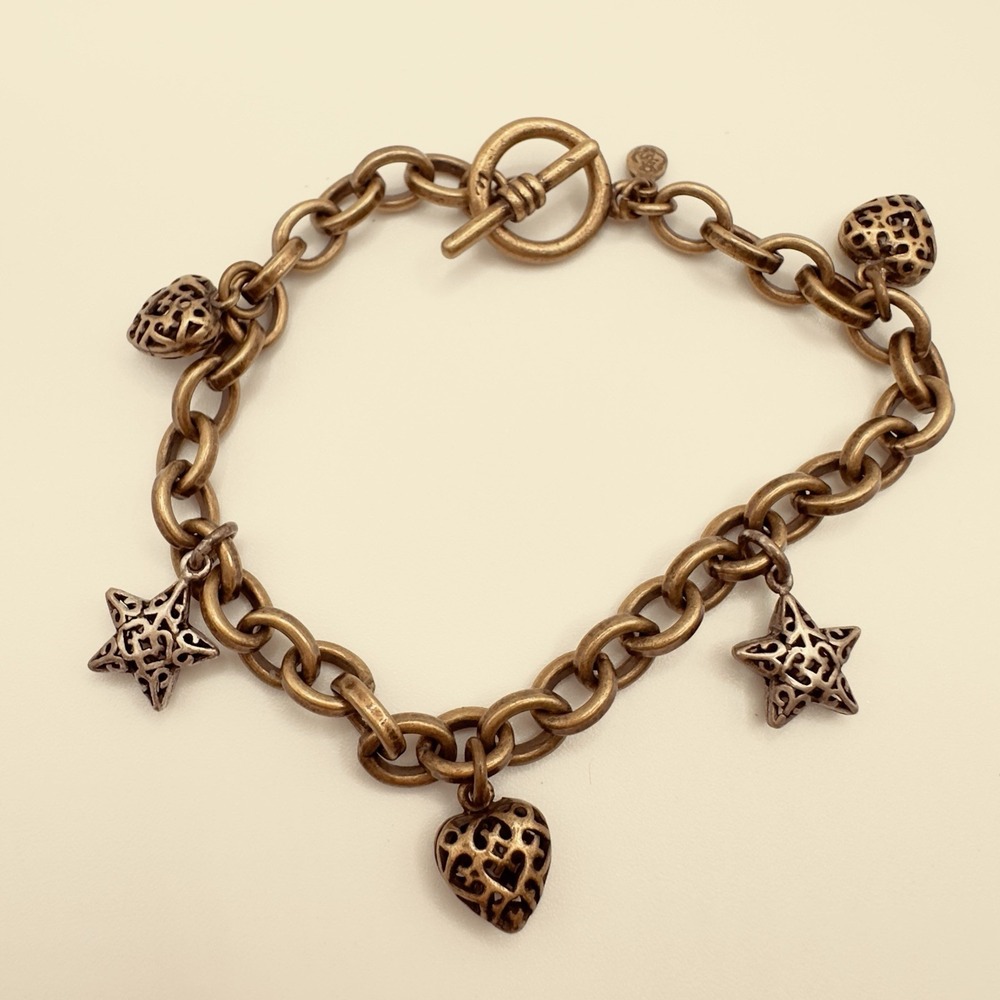 Premier Designs Charm Bracelet Hearts and Stars Bronze Color Retired